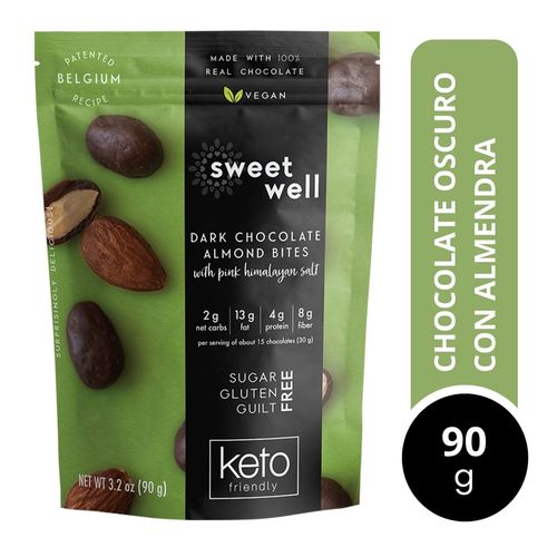 Chocolate Sweetwell Bites Chocolate Oscuro Y Almendras Con Sal Rosa Del Himalaya 90 G. Keto, Sin Azúcar, Sin Gluten