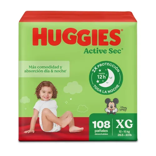 Pañales Huggies Active Sec Etapa 4/XG  Más Comodida y Absorción - 108U
