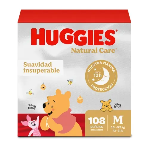 Pañales Huggies Natural Care Etapa 2 M Suavidad Insuperable - 108 Uds