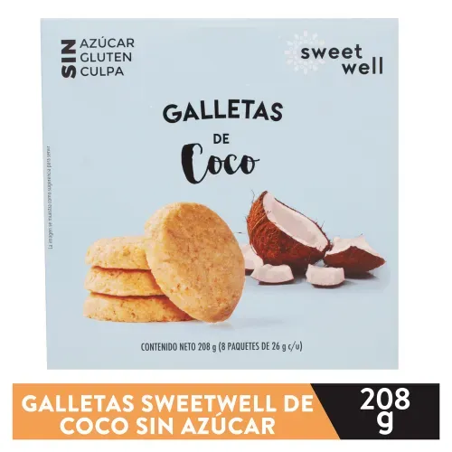 8-Pack Galletas Sweetwell Con Coco, Sin Azúcar, Sin Gluten, 26 G