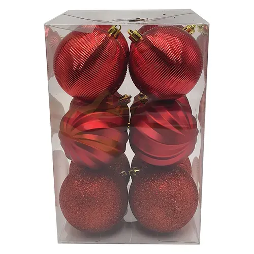 Esferas Holiday Time rojas 80 mm - 12 Uds
