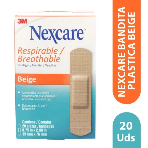 Curita Nexcare Plastica Color Piel - 20Uds