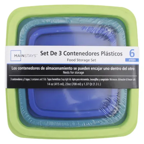 Herméticos y Refractarios Mainstays Set De 3 Contened Plast 415 708 y 1300ml