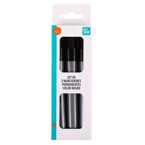 Marcadores Pen Gear permanentes color negro - 3 pzas