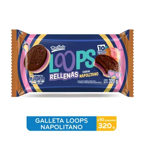 Galleta Marisela Loops Rellenas Sabor Napolitano 10 Uds - 320 g