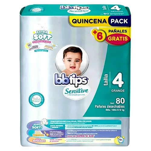 Pañal Bb Tips Para Bebé, Talla 4 80 unidades