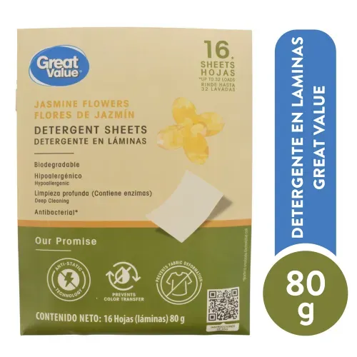 Detergente Great Value En Láminas - 16 Hojas