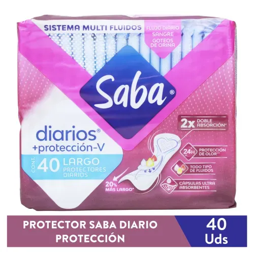 Protector Diario Largo Saba Más Protección-V, Todo Tipo De Fluidos - 40Uds