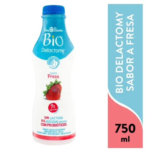 Yogurt Dos Pinos Bio Delactomy Sabor Fresa, Sin lactosa. 0% Azúcar Añadido Y Con Probióticos- 750ml