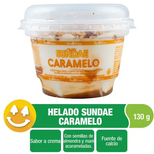 Sundae Dos Pinos Caramelo, Con Semillas De Almendra Y Maní Acarameladas - 130g
