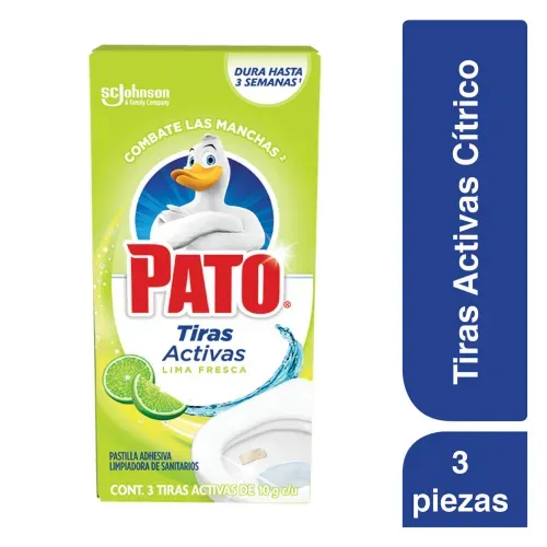 Limpiador Baño Pato Tiras Activas Lima Fresca, Pastillas adhesivas para Sanitario, 3 unidades