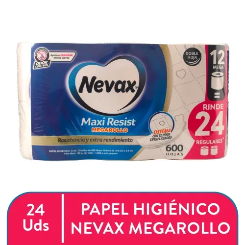 Papel higiénico Nevax maxi resist 600 hojas - 12 Uds