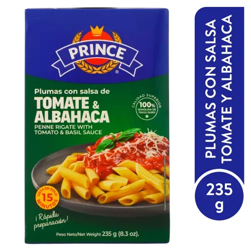 Pasta plumas Prince con salsa de tomate y albahaca - 230 g