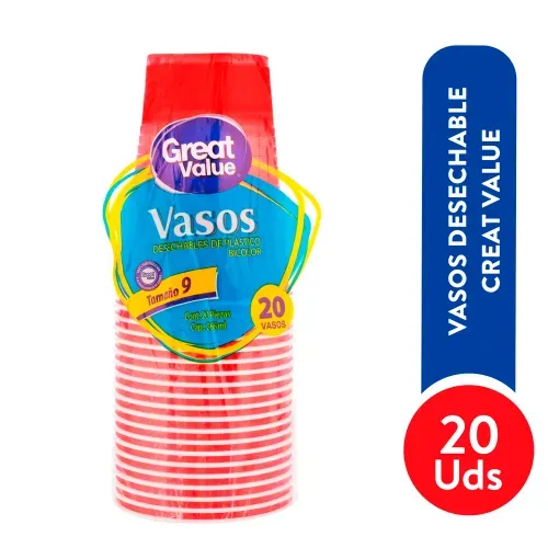 Vaso Great Value Plástico Bicolor 9oz 20 unidades
