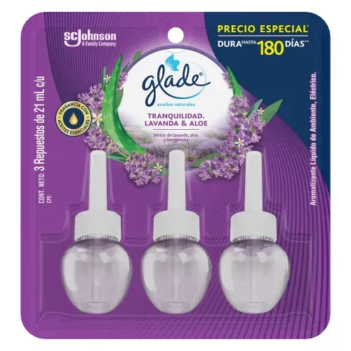 Aromatizante Glade Aceites Naturales Lavanda 3 Repuestos 63Ml