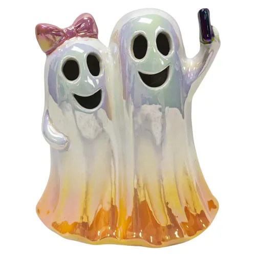 Pareja de Fantasmas Way To Celebrate de cerámica decorativa premium Halloween - 15 cm