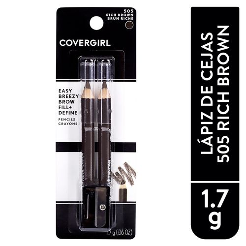 Lápiz delineador de cejas Covergirl rich brown 505, 2 Uds - 1.7 g