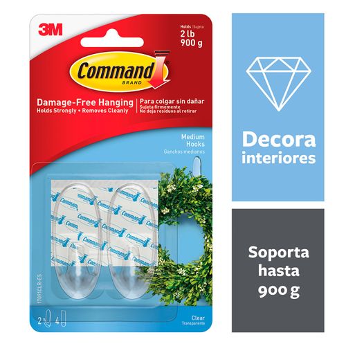 Gancho Command Transparente Mediano - 2 Uds