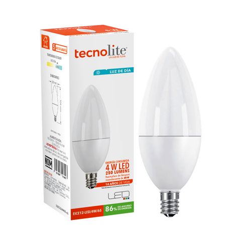 Bombillo Tecnolite LED Vela 4W100-240V6500KE12250LM
