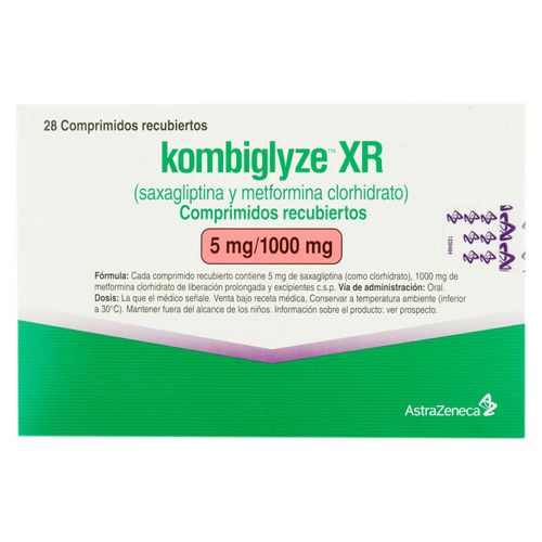 Kombiglyze XR 5mg/1000 mg caja 28 comprimidos - Precio indicado por caja