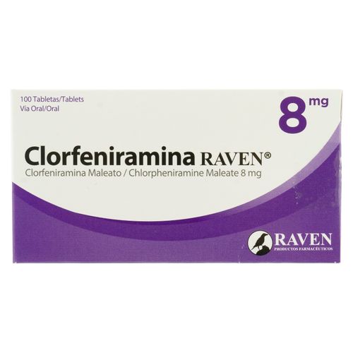 Antialérgico Clorfeniramina Raven 8 mg caja 100 comprimidos - Precio indicado por comprimido