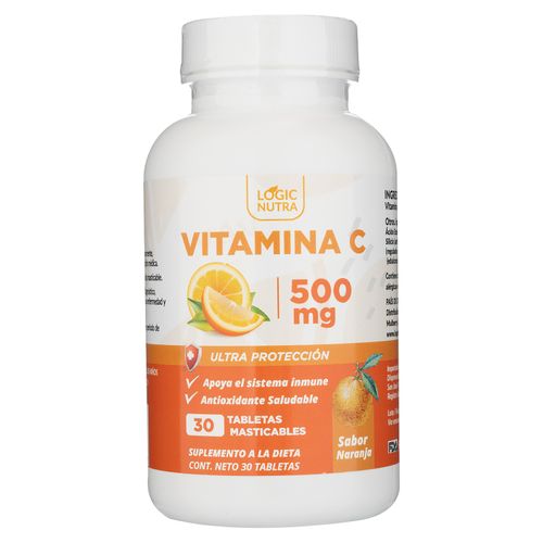 Tabletas masticables Vitamina C naranja 500 mg frasco 30 tabletas - Precio indicado por frasco