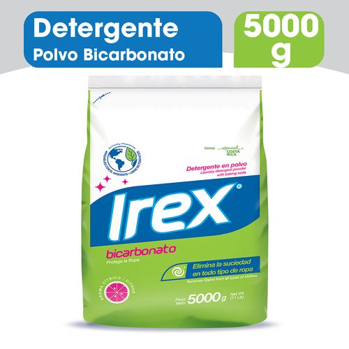 Detergente En Polvo Irex Bicarbonato, Elimina La Suciedad En Todo Tipo Ropa - 5000g