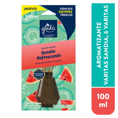 Aromatizante Glade Varitas Sandía, 6 varitas -100 ml