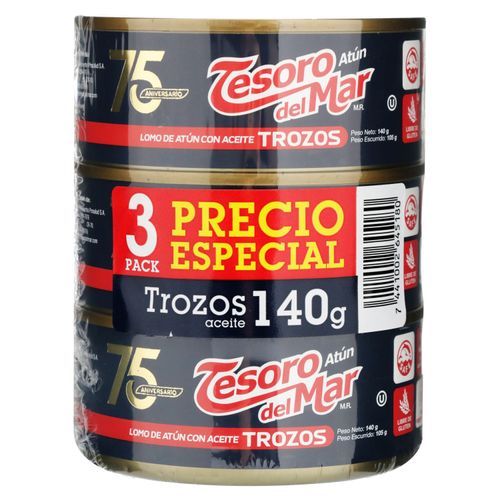 3Pack Atún En Aceite Tesoro Del Mar Trozos Precio Especial -140gr
