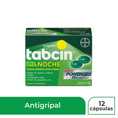 Antigripal Gel Tabcin Para Noche , Extra Fuerte - 12 Cápsulas