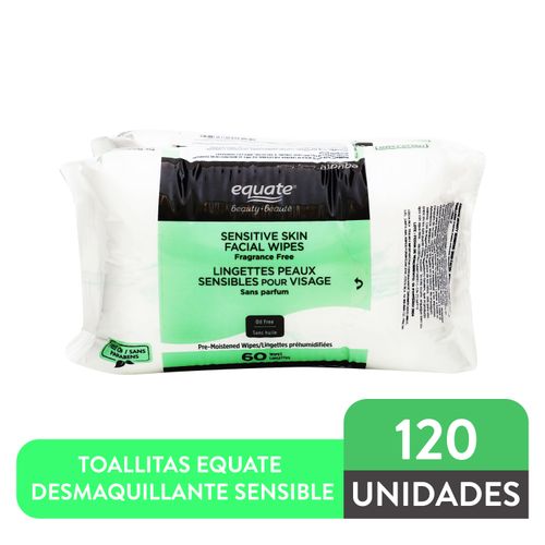 Toallitas Equate desmaquillantes piel sensible 2 Pack - 120 Uds