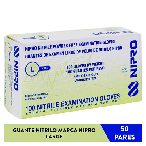 Guante Nitrilo Nipro Large 50 Pares, Precio indicado por caja