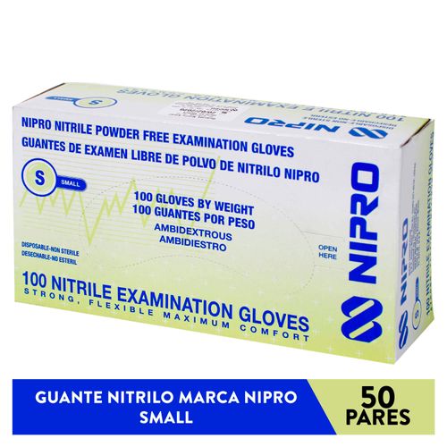 Guante Nitrilo Nipro Small 50 Pares, Precio indicado por caja