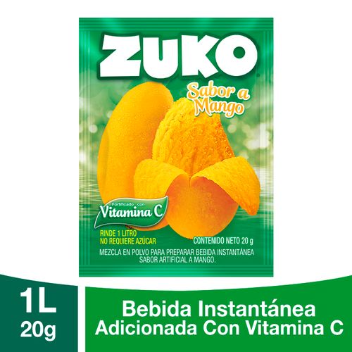 Bebida En Polvo Instantáneo Marca Zuko Sabor Mango, Con Vitamina C - 20g