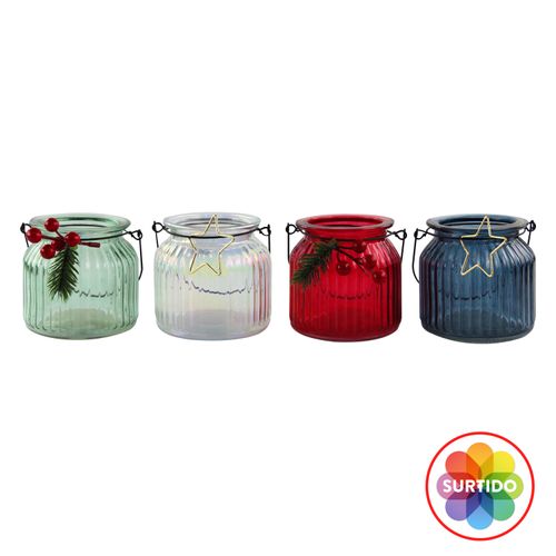 Portavela De Vidrio Marca Holiday Time Con Asa