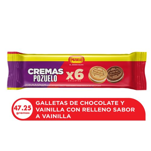 Galleta Cremas Pozuelo Chocolate Y Vainilla, Relleno De Vainilla - 47.25g