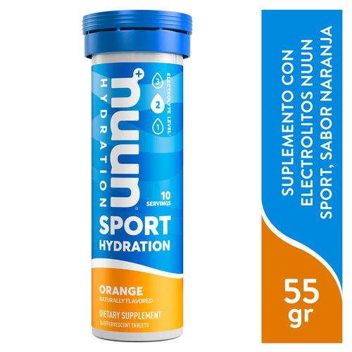 Suplemento con electrolitos Nuun Sport, sabor naranja -55g
