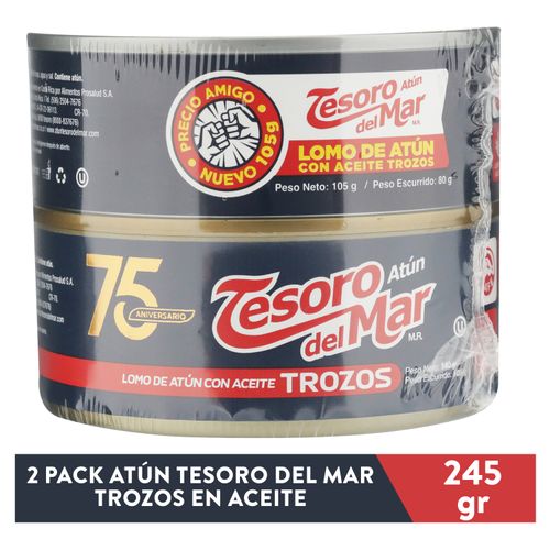 Atún Tesoro Del Mar trozos en aceite 2 Pack - 245 g