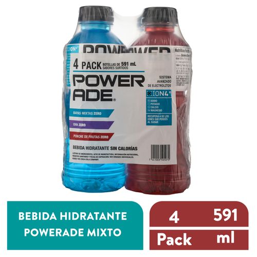 Bebida Powerade, Ion4 Zero Surtido 4 pack -591ml