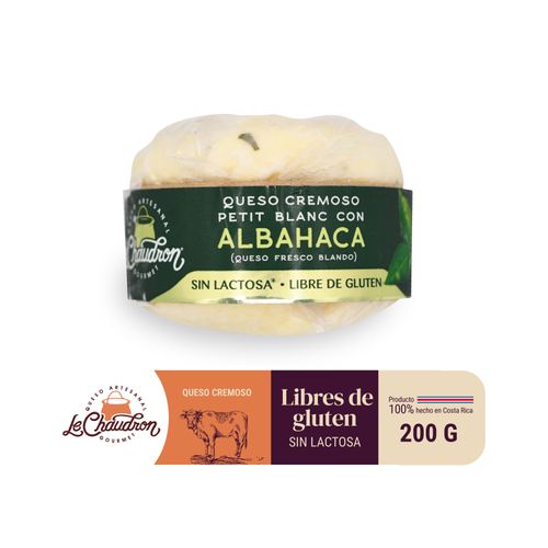 Queso Le Chaudron Cremoso Fresco Petit Blanco Con Albahaca Libre De Lactosa Y Gluten - 200 g