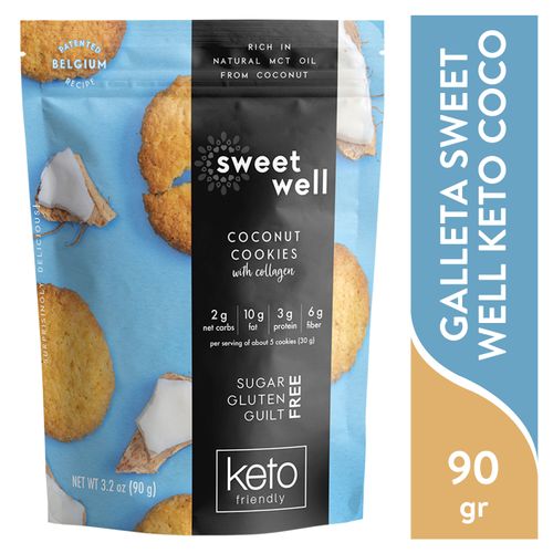 Galletas Sweetwell Con Coco Con Colágeno 90G. Keto, Sin Azúcar, Sin Gluten