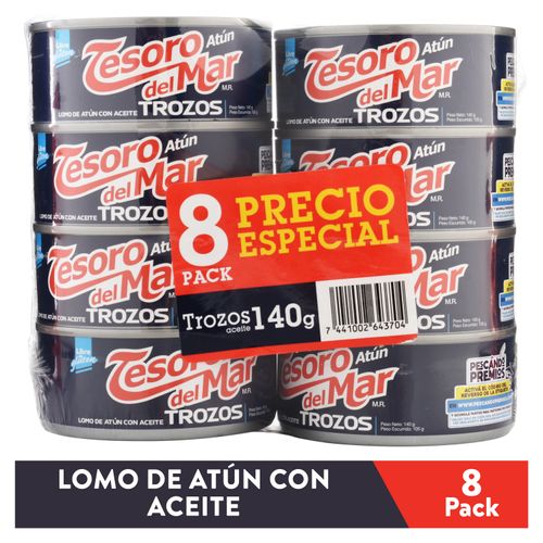 8 Pack Atún Tesoro Del Mar Trozos -140gr