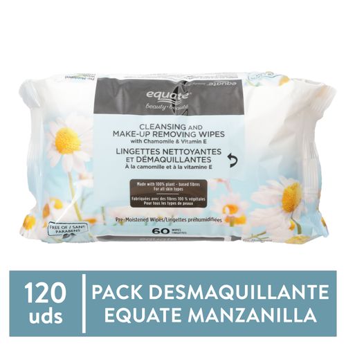 Toallitas desmaquillantes Equate manzanilla 2 pack - 120 Uds
