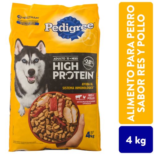 Alimento seco Pedigree para perros adultos high protein sabor res y pollo - 4 Kg