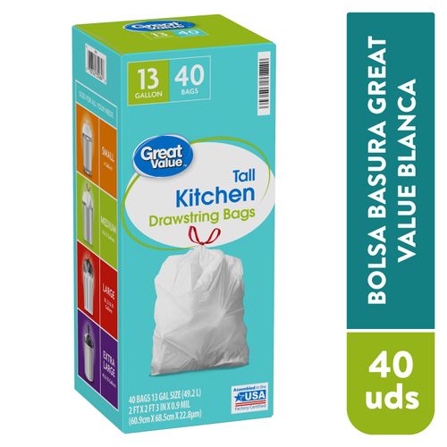 Bolsa Great Value Para Basura Blanca 40 unidades