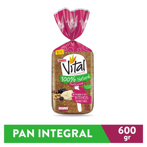 Pan Bimbo Cuadrado Vital Integral Con Frutas y Nueces - 600 g