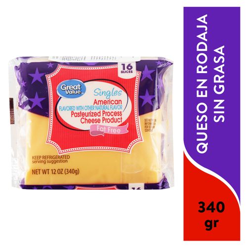 Queso Great Value Americano Rebanadas Sin Grasa - 340 g