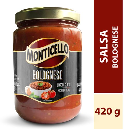 Salsa Monticello Bolognese, Libre De Gluten - 420g