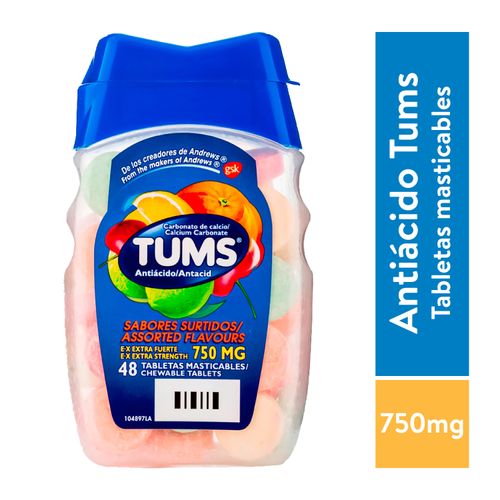 Tabletas masticables Tums sabores frasco 48 tabletas - Precio indicado por frasco