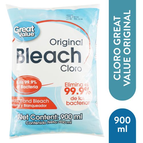 Cloro Great Value original bolsa -900ml